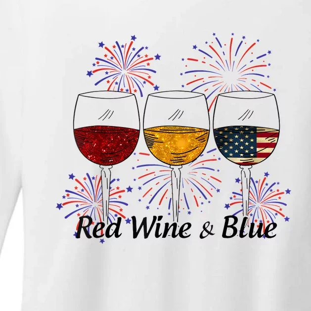 Red Wine & Blue 4th Of July Red White Blue Wine Glasses Womens CVC Long Sleeve Shirt