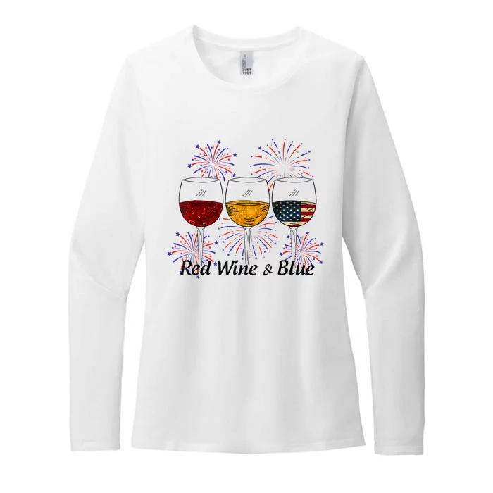 Red Wine & Blue 4th Of July Red White Blue Wine Glasses Womens CVC Long Sleeve Shirt