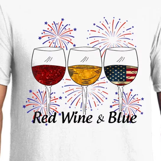 Red Wine & Blue 4th Of July Red White Blue Wine Glasses Pajama Set