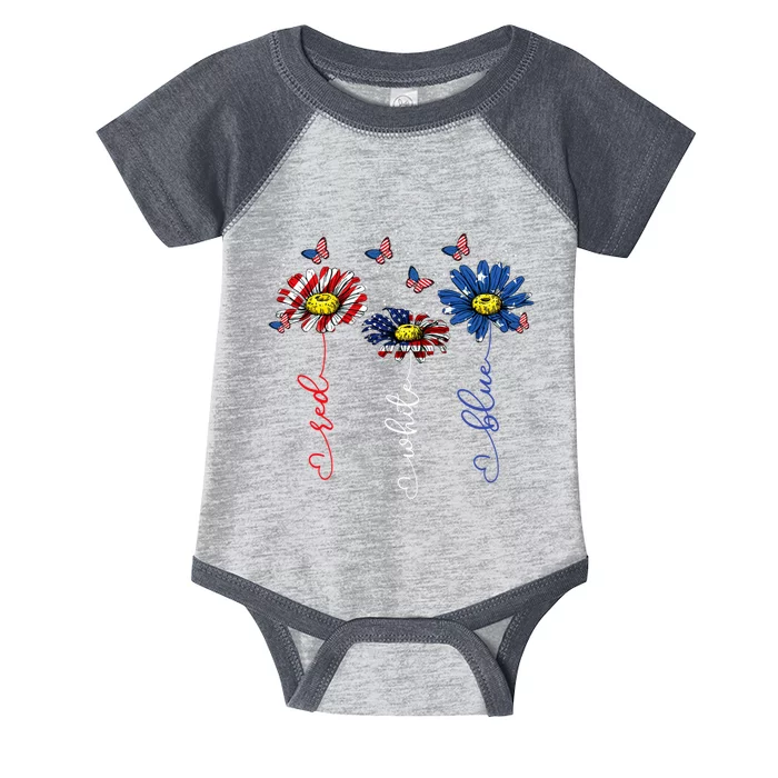 Red White Blue Daisy Butterfly USA Flag Funny 4th Of July Infant Baby Jersey Bodysuit