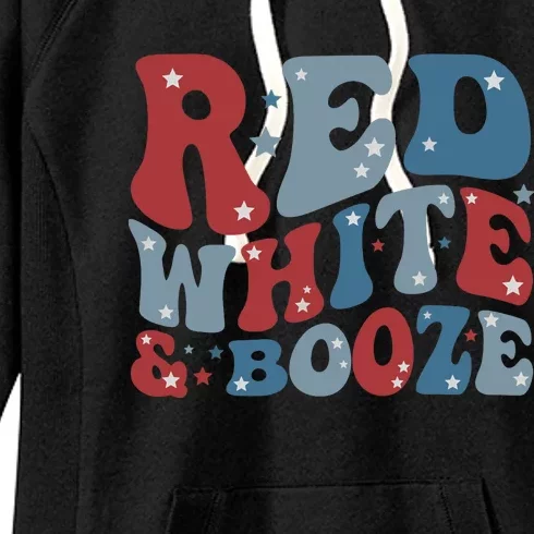 Red White & Booze Summer Funny Drinking 4th of July USA Flag Women's Fleece Hoodie