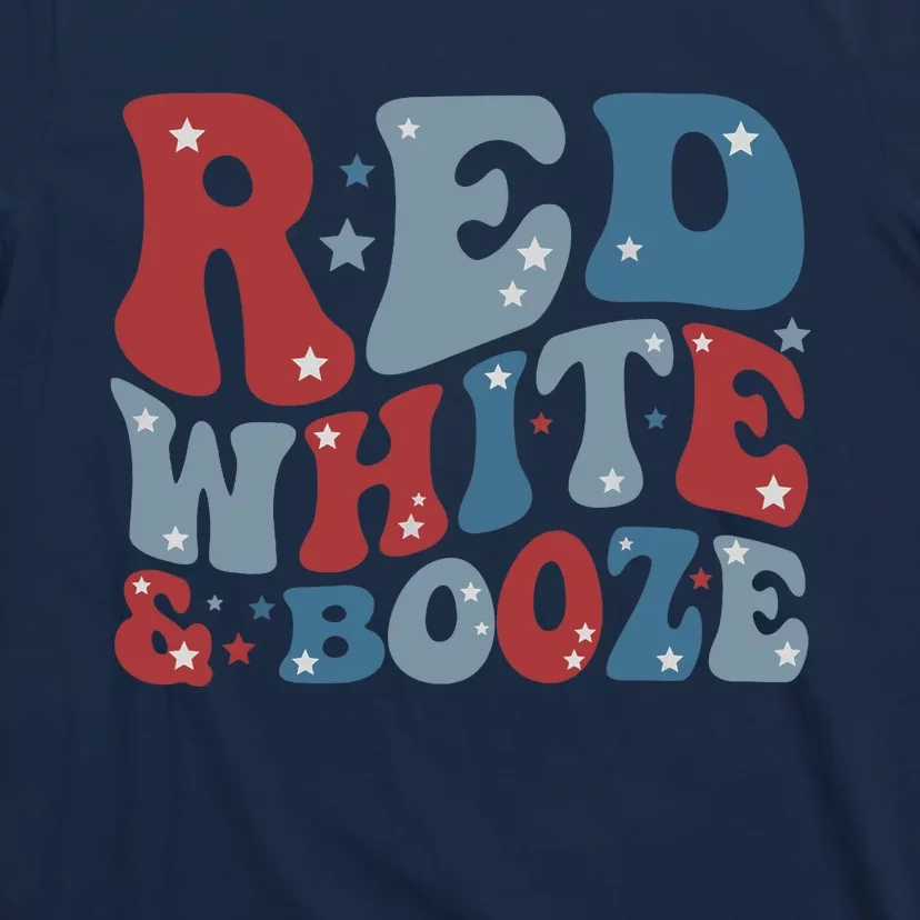 Red White & Booze Summer Funny Drinking 4th of July USA Flag T-Shirt