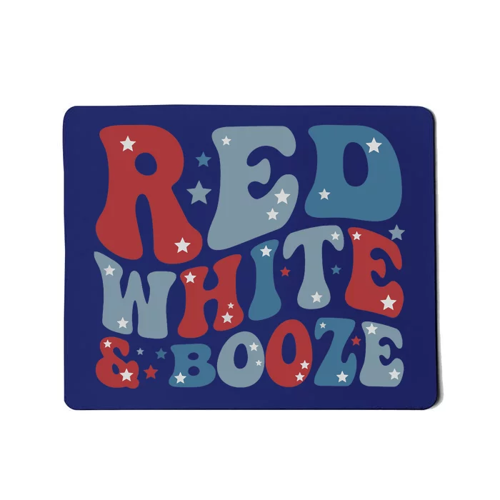 Red White & Booze Summer Funny Drinking 4th of July USA Flag Mousepad