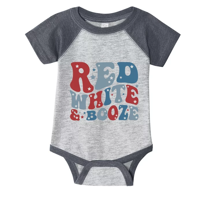 Red White & Booze Summer Funny Drinking 4th of July USA Flag Infant Baby Jersey Bodysuit