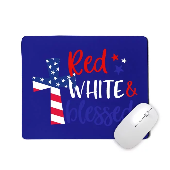 Red White Blessed American Jesus Cross Christian 4th Of July Cool Gift Mousepad