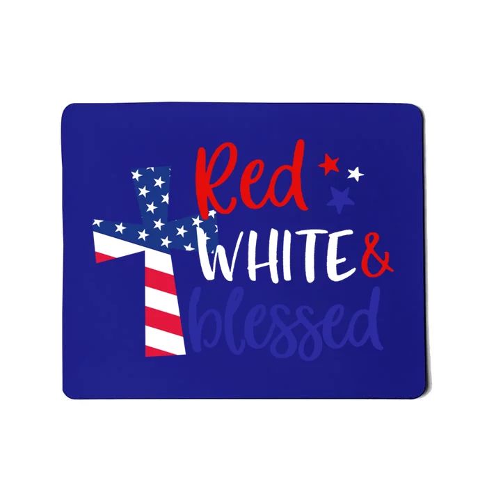 Red White Blessed American Jesus Cross Christian 4th Of July Cool Gift Mousepad