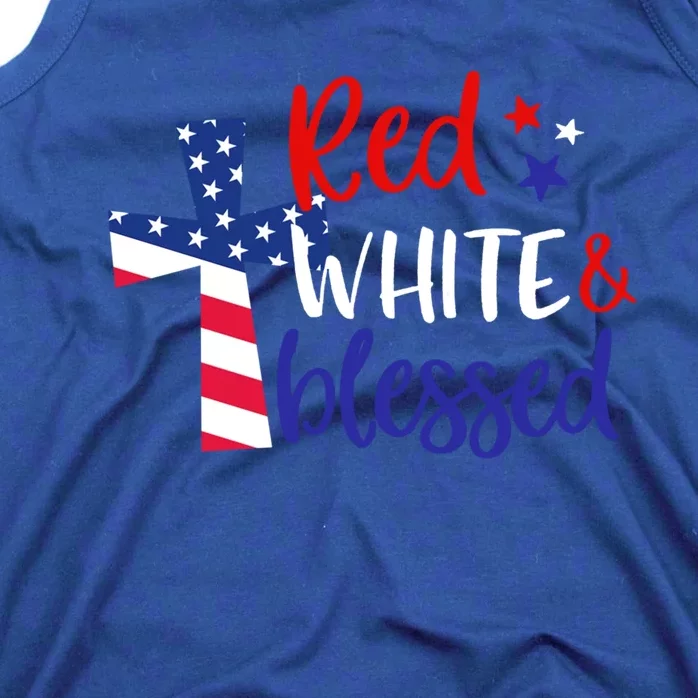 Red White Blessed American Jesus Cross Christian 4th Of July Cool Gift Tank Top