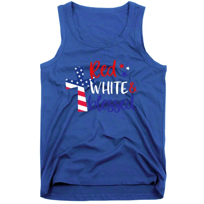 Red White Blessed American Jesus Cross Christian 4th Of July Cool Gift Tank Top