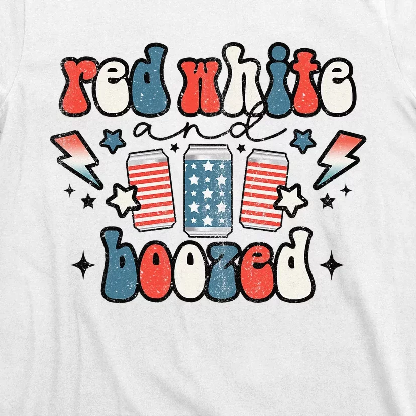 Red White & Booze Summer Funny Drinking 4th Of July USA Flag T-Shirt