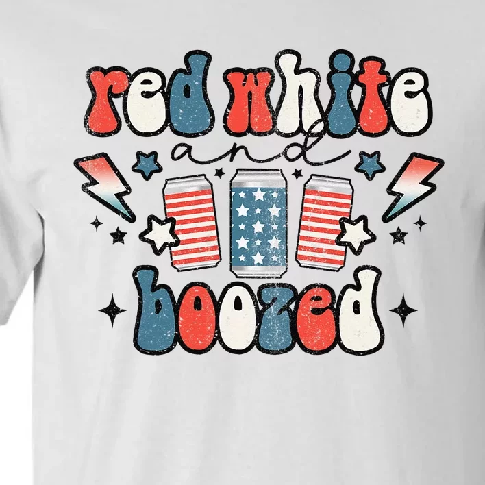 Red White & Booze Summer Funny Drinking 4th Of July USA Flag Tall T-Shirt