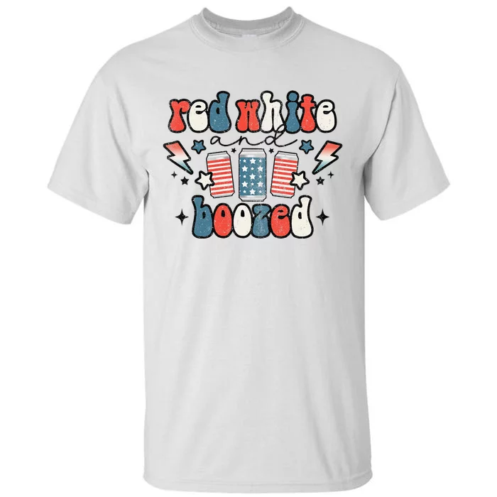 Red White & Booze Summer Funny Drinking 4th Of July USA Flag Tall T-Shirt