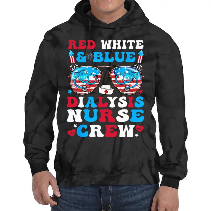 Red White Blue Dialysis Nurse Crew Sunglasses 4th Of July Tie Dye Hoodie