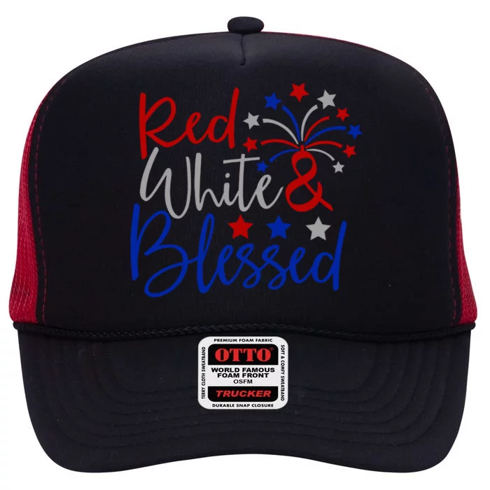 Red White Blessed 4th Of July Gift High Crown Mesh Trucker Hat