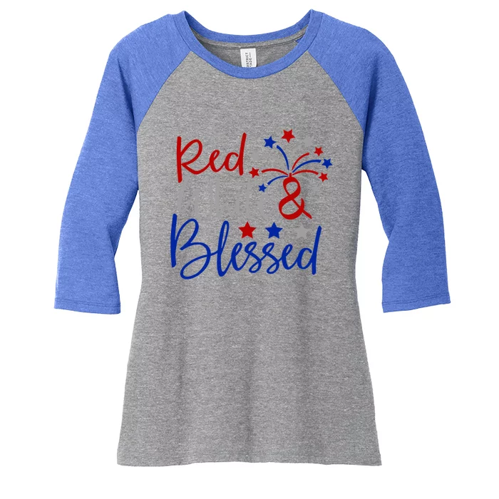 Red White Blessed 4th Of July Gift Women's Tri-Blend 3/4-Sleeve Raglan Shirt