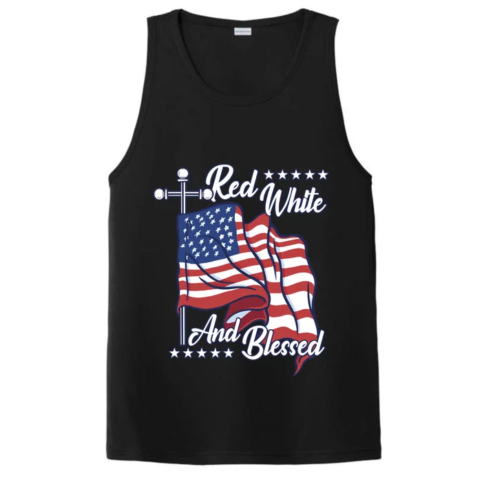 Red White Blessed Christian Church Jesus 4th Of July Cool Gift Performance Tank