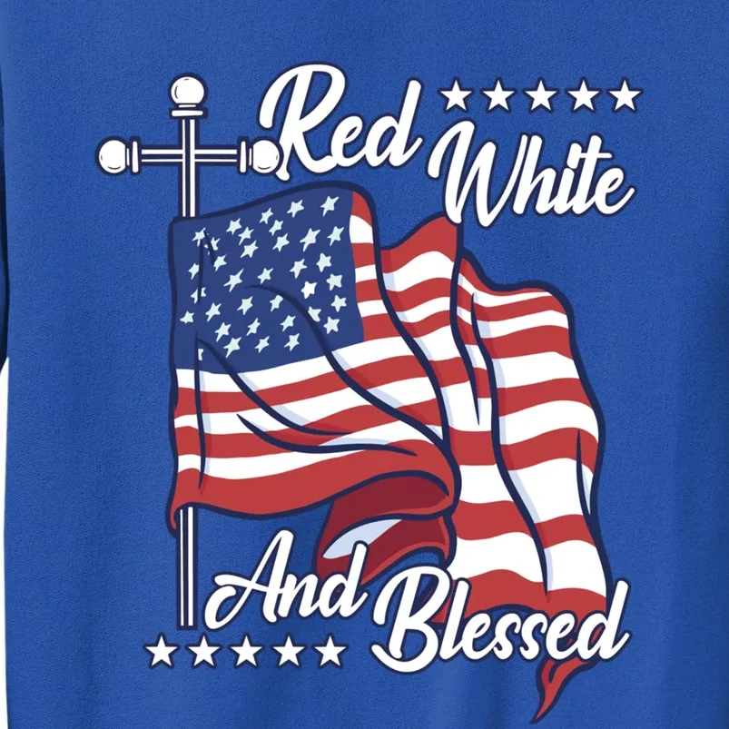 Red White Blessed Christian Church Jesus 4th Of July Cool Gift Sweatshirt