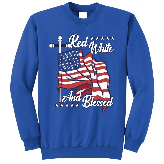 Red White Blessed Christian Church Jesus 4th Of July Cool Gift Sweatshirt