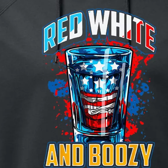 Red White & Boozy Patriotic American Whiskey Drinker Alcohol Performance Fleece Hoodie