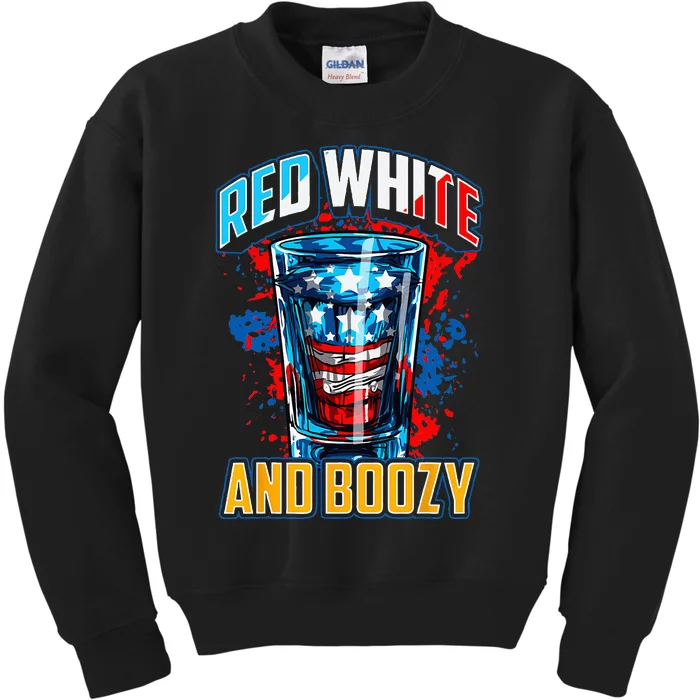 Red White & Boozy Patriotic American Whiskey Drinker Alcohol Kids Sweatshirt