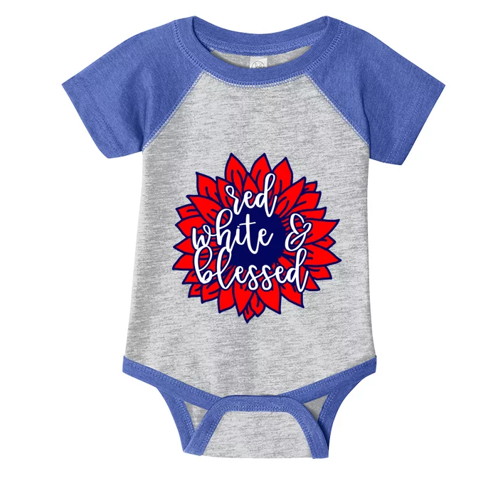 Red White Blessed Cute Patriotic Gift Flag Sunflower Gift Infant Baby Jersey Bodysuit