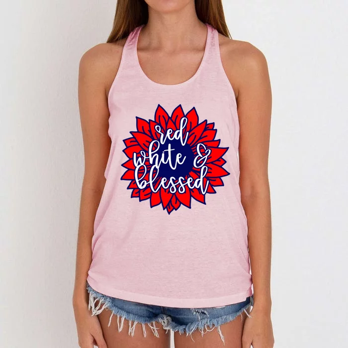 Red White Blessed Cute Patriotic Gift Flag Sunflower Gift Women's Knotted Racerback Tank