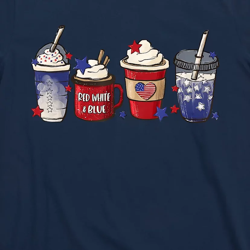 Red White Blue Latte Ice Coffee USA 4th Of July Patriotic T-Shirt