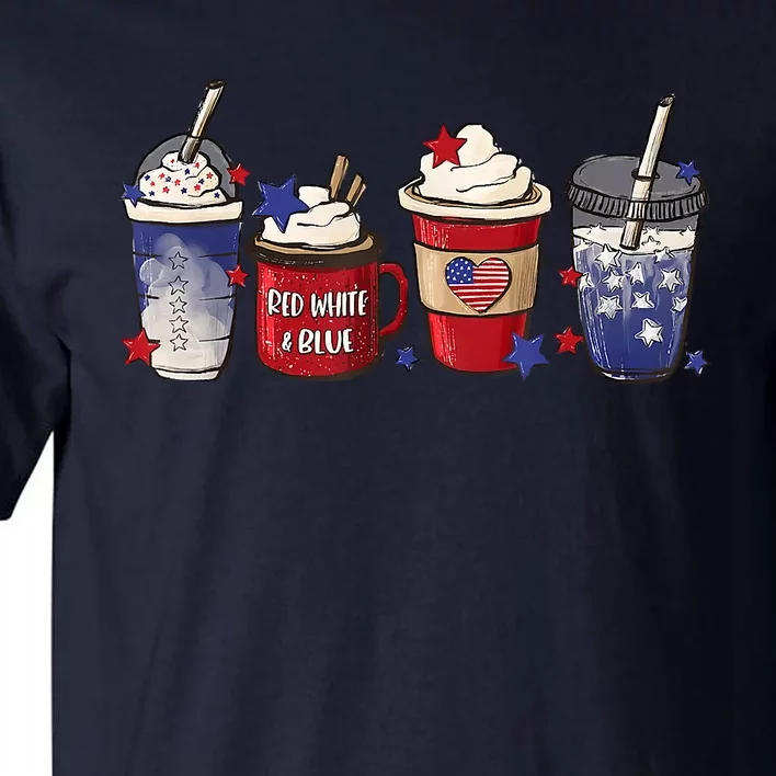 Red White Blue Latte Ice Coffee USA 4th Of July Patriotic Tall T-Shirt