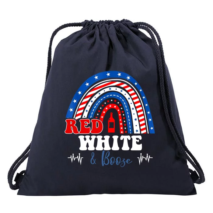 Red White Booze And Blessed Rainbow Usa Patriotic 4th Of July Gift Drawstring Bag