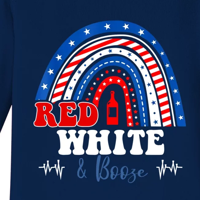 Red White Booze And Blessed Rainbow Usa Patriotic 4th Of July Gift Baby Long Sleeve Bodysuit