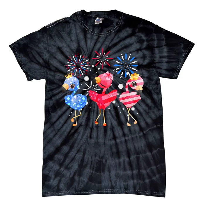 Red White Blue Flamingo 4th Of July Patriot US America Flag Tie-Dye T-Shirt