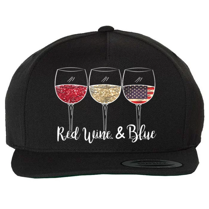 Red Wine & Blue 4th Of July Wine Red White Blue Wine Glasses Wool Snapback Cap