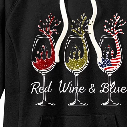 Red Wine & Blue 4th of July wine Red White Blue Wine Glasses Women's Fleece Hoodie