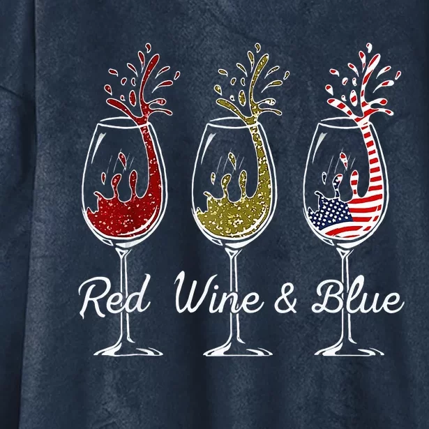 Red Wine & Blue 4th of July wine Red White Blue Wine Glasses Hooded Wearable Blanket