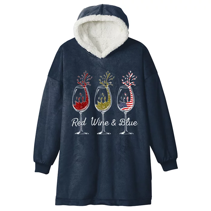 Red Wine & Blue 4th of July wine Red White Blue Wine Glasses Hooded Wearable Blanket