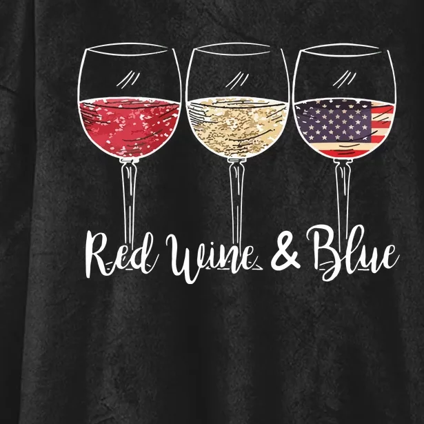 Red Wine Blue 4th Of July Wine Red White Blue Wine Glasses Hooded Wearable Blanket