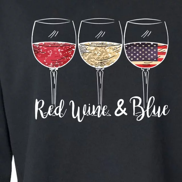 Red Wine Blue 4th Of July Wine Red White Blue Wine Glasses Cropped Pullover Crew