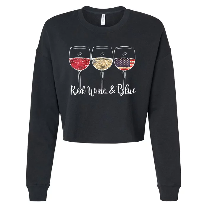 Red Wine Blue 4th Of July Wine Red White Blue Wine Glasses Cropped Pullover Crew