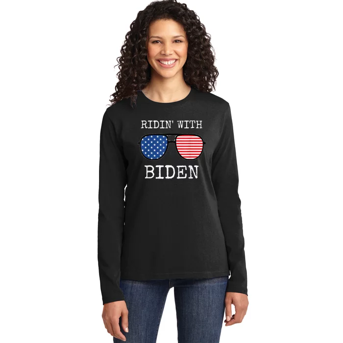 Ridin With Biden Cool Uncle Joe USA Aviator Vote 2020 Ladies Long Sleeve Shirt