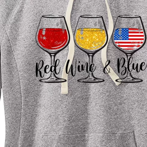 Red Wine & Blue 4th Of July Red White Blue Wine Glasses Women's Fleece Hoodie