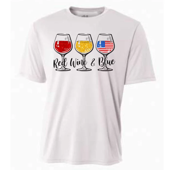 Red Wine & Blue 4th Of July Red White Blue Wine Glasses Cooling Performance Crew T-Shirt