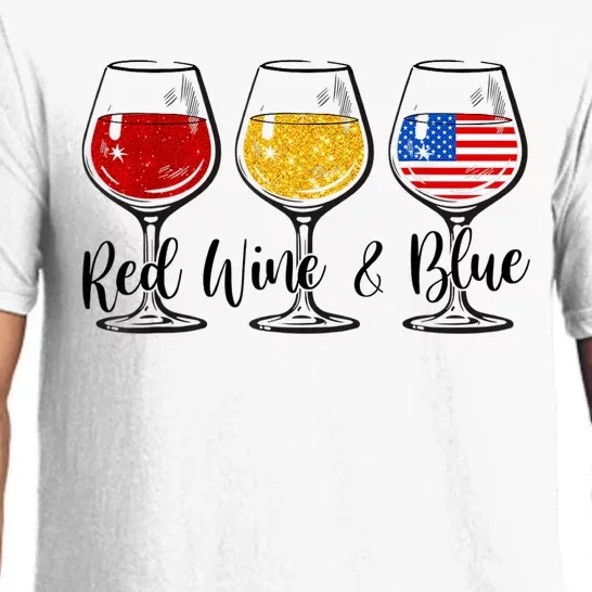 Red Wine & Blue 4th Of July Red White Blue Wine Glasses Pajama Set