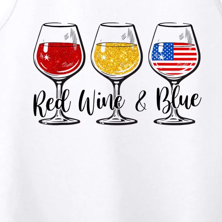 Red Wine & Blue 4th Of July Red White Blue Wine Glasses Performance Tank