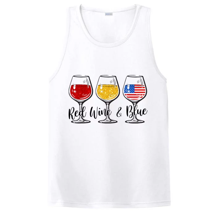 Red Wine & Blue 4th Of July Red White Blue Wine Glasses Performance Tank