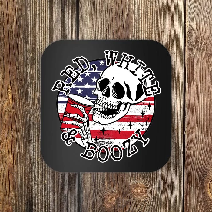 Red White & Boozy Skull Summer Funny Drinking 4th Of July Coaster