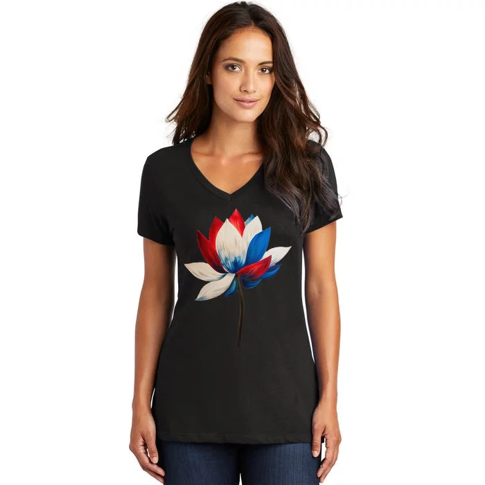 Red White Blue Lotus Symbol IM With Her Kamala Watercolor Gift Women's V-Neck T-Shirt