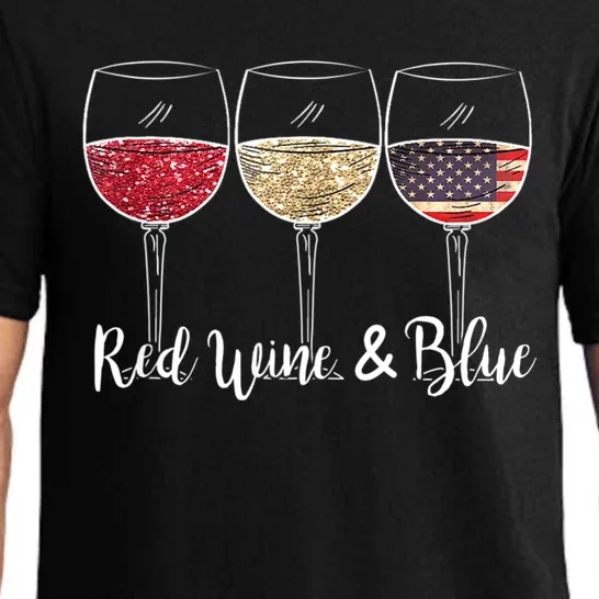 Red Wine & Blue 4th Of July Wine Red White Blue Wine Glasses Pajama Set