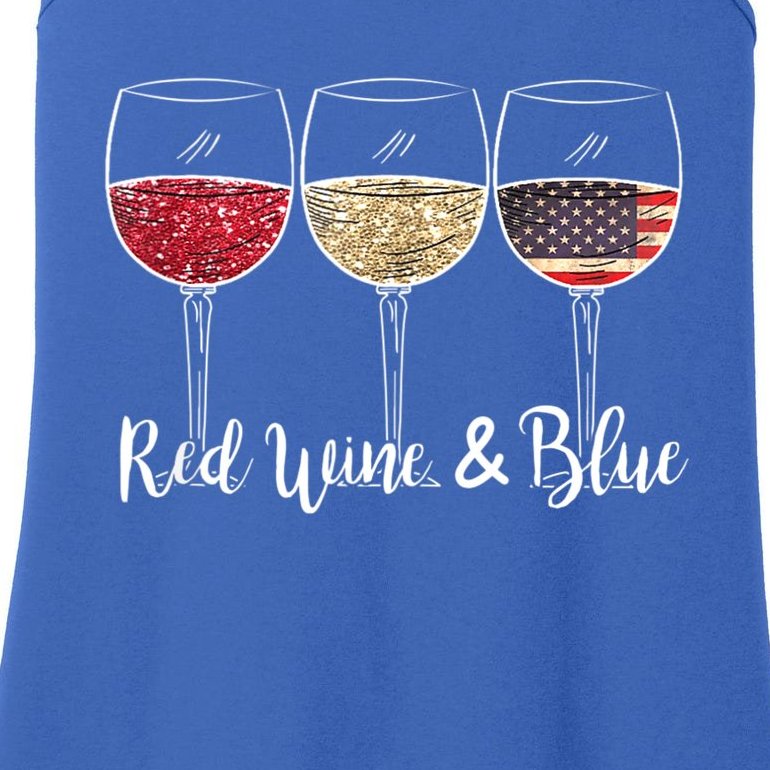 Red Wine & Blue 4th Of July Wine Red White Blue Wine Glasses Ladies Essential Tank