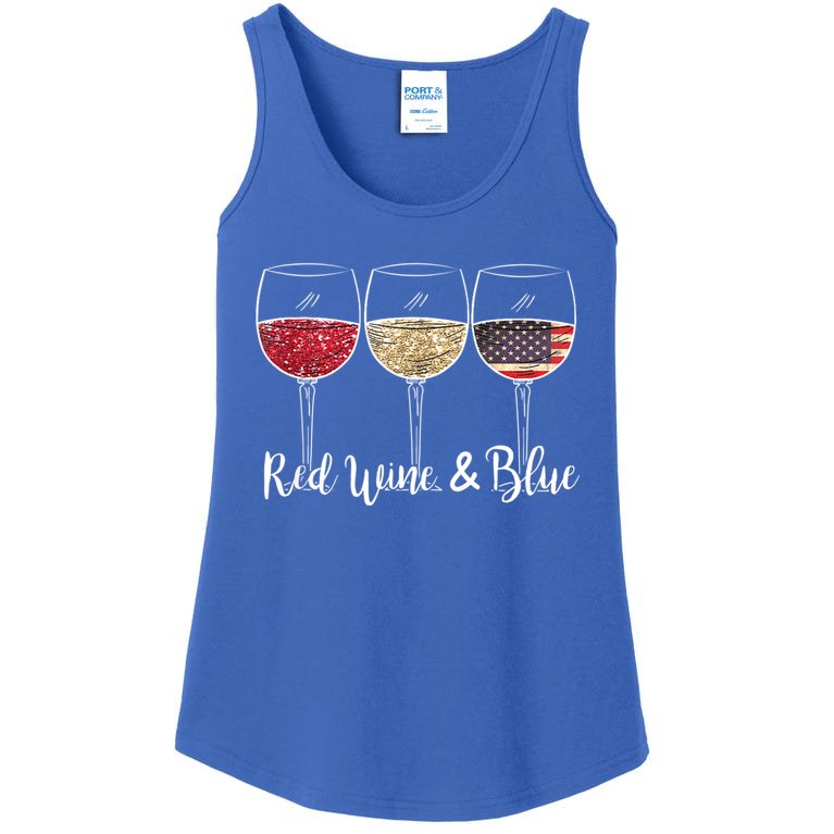 Red Wine & Blue 4th Of July Wine Red White Blue Wine Glasses Ladies Essential Tank