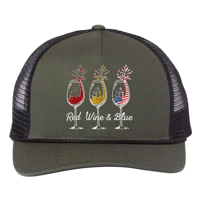 Red Wine & Blue 4th Of July Wine Red White Blue Wine Glasses Retro Rope Trucker Hat Cap