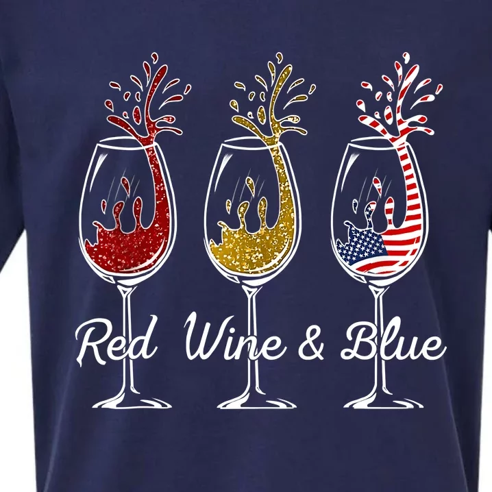 Red Wine & Blue 4th Of July Wine Red White Blue Wine Glasses Sueded Cloud Jersey T-Shirt